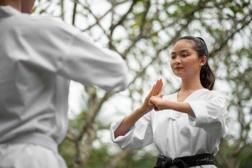 woman-training-taekwondo-outdoors-nature
